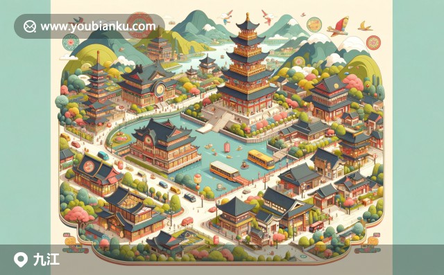 江西九江的三杯石雞、石魚郵票，配以桂花茶餅和地標(biāo)郵戳的中國(guó)傳統(tǒng)風(fēng)情