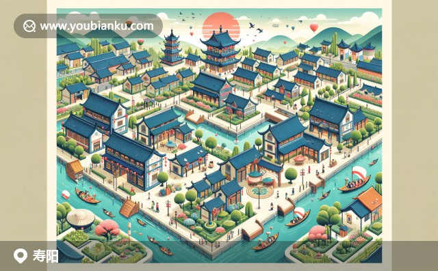 山西省晉中市壽陽縣特色景觀與郵政元素融合的寬幅藝術明信片