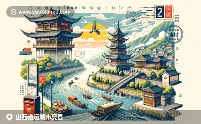 山西夏縣黃河故道風(fēng)光、古鹽井描繪與高粱特色農(nóng)產(chǎn)品