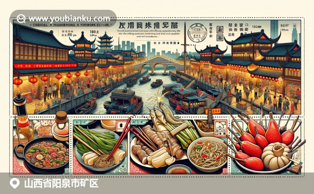 陽(yáng)泉市礦區(qū)山水工業(yè)之美，展示羊羊山壯麗景色與煤炭工業(yè)輪廓，體現(xiàn)自然與工業(yè)和諧共存