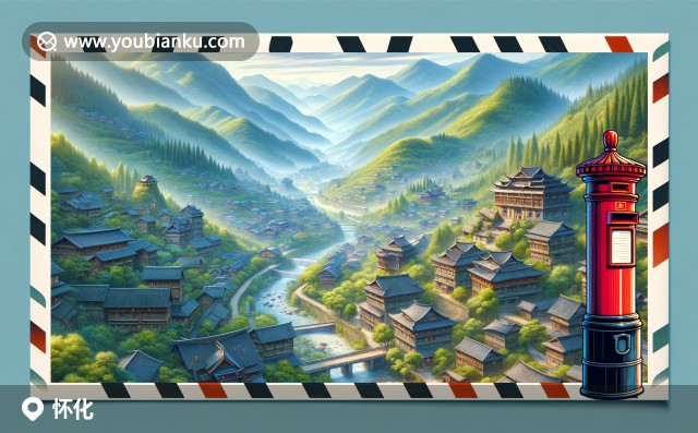 懷化大峽谷壯麗景色與洪江古商城建筑風(fēng)貌，呈現(xiàn)懷化特色美食與中國郵政元素交融