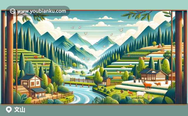 云南省文山縣，秀美的山水，特色文山三七和精美的彝族銀飾，郵編663000的藝術(shù)與文化展示